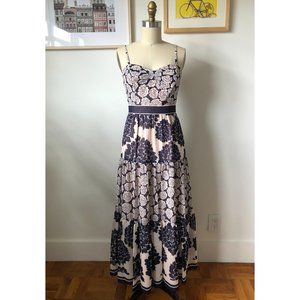 Eliza J Adjustable Spaghetti Strap Midi Sundress Navy Blush Floral Chiffon 0 XS